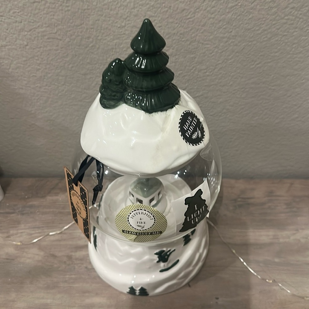 Sale! Peppermint & Pine Light Up Green Trees/Ski Candy Jar - Picture 3 of 7